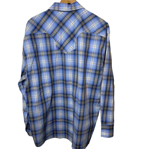 Roper Pearl Snap Shirt Mens 2XL Blue Plaid Long Sleeve Western Rodeo - Picture 6 of 8